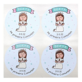 Personalizované nálepky na sväté prijímanie pre dievčatá.