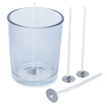 Voskované knôty 8 cm + držiak na knôt pre sklenené sviečky.