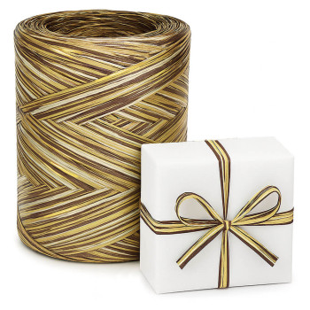 Trikolórna rafiová stuha choco-dorado-natural