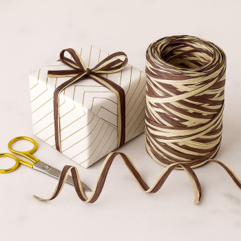 Hnedo-prírodná dvojfarebná rafiová stuha. Online predaj.