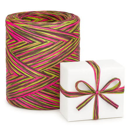 Trikolórna rafiová stuha choco-fuchsia-horčica