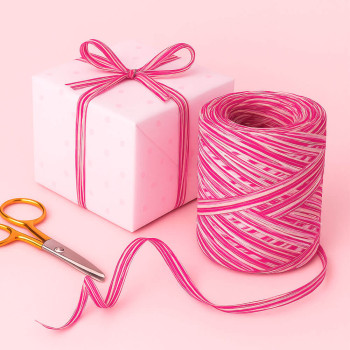Fuchsia trikolóra rafia stuha, ružová a biela. Online predaj.