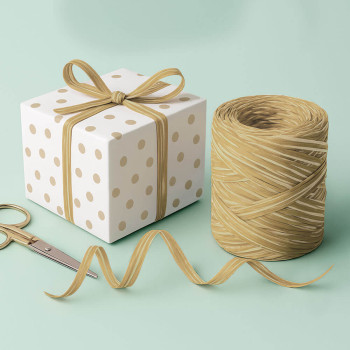 Cinta de rafia bicolor beige-vainilla para packaging y regalos.