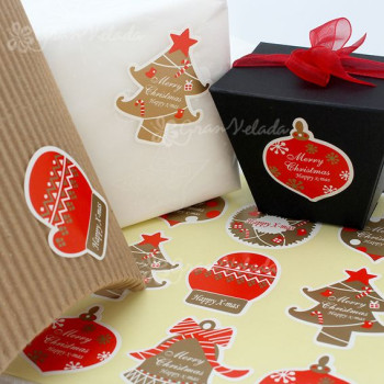 Šťastné nálepky X-Mas na balenie. Online predaj.